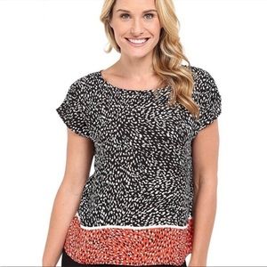 Vince Camuto Printed Colorblock Short Sleeve Blouse